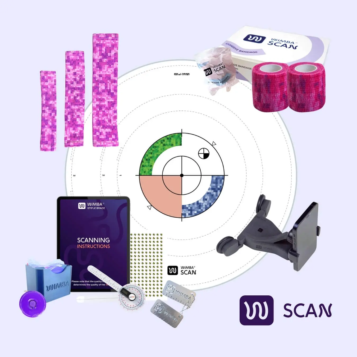 parts of the wimba box including wimba scan mat and other equipment